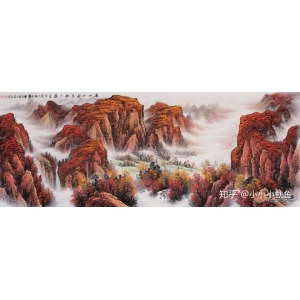 山水畫文化墻 客廳沙發(fā)背景墻掛畫，這樣掛山水畫格調(diào)很高雅